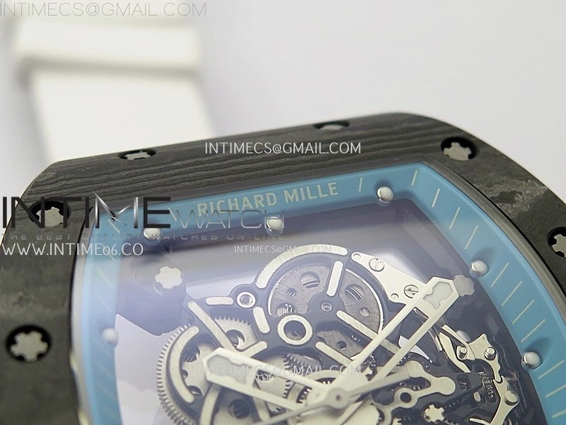 RM055 Real NTPT Blue Inner RMF Best Edition Skeleton Dial on White Rubber Strap RMUL2 Super Clone