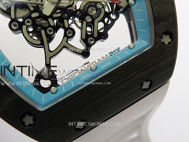 RM055 Real NTPT Blue Inner RMF Best Edition Skeleton Dial on White Rubber Strap RMUL2 Super Clone