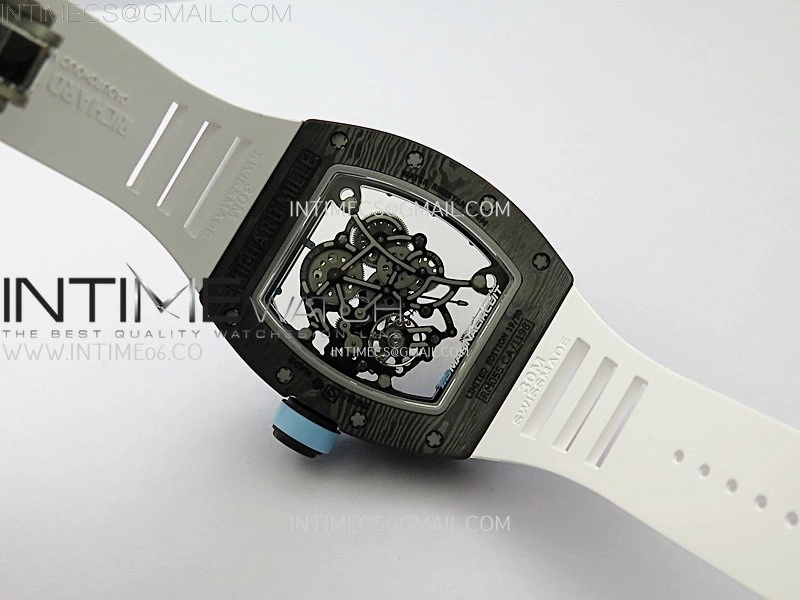 RM055 Real NTPT Blue Inner RMF Best Edition Skeleton Dial on White Rubber Strap RMUL2 Super Clone