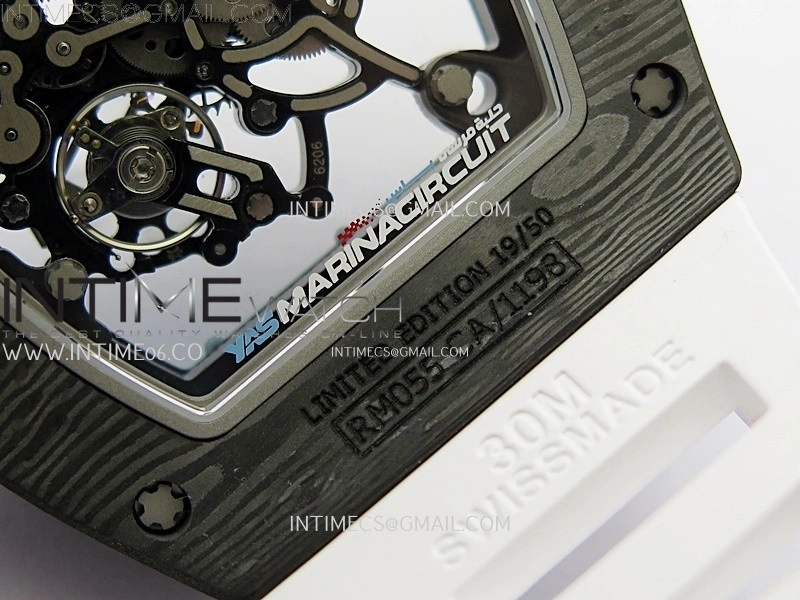 RM055 Real NTPT Blue Inner RMF Best Edition Skeleton Dial on White Rubber Strap RMUL2 Super Clone