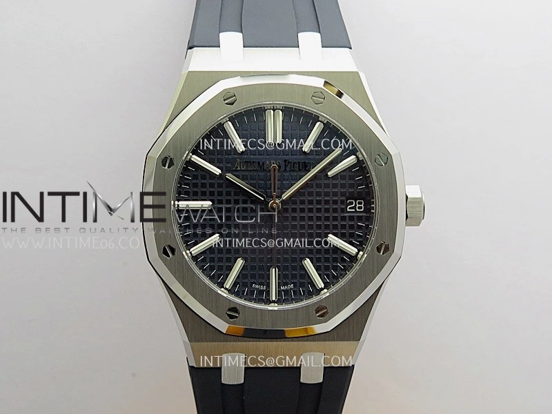 Royal Oak 41mm 15510 SS DDF 1:1 Best Edition Blue Dial On Blue Rubber Strap Super Clone DD4302