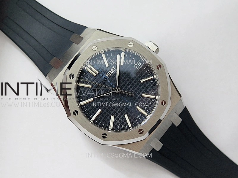 Royal Oak 41mm 15510 SS DDF 1:1 Best Edition Blue Dial On Blue Rubber Strap Super Clone DD4302