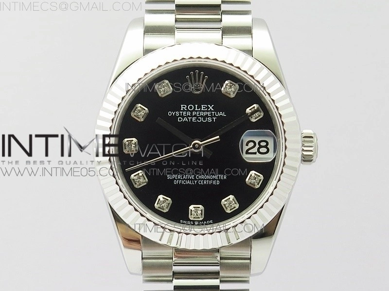 Datejust 31mm 278275 SS BP Best Edition Black Crystals Markers Dial on SS President Bracelet