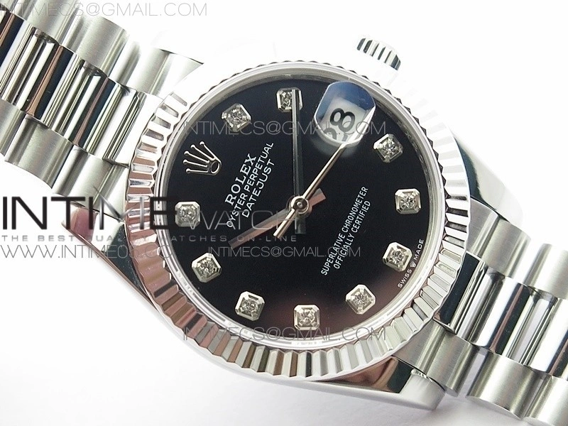 Datejust 31mm 278275 SS BP Best Edition Black Crystals Markers Dial on SS President Bracelet