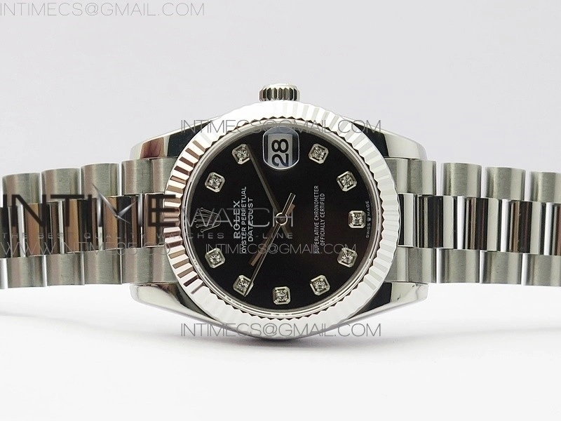 Datejust 31mm 278275 SS BP Best Edition Black Crystals Markers Dial on SS President Bracelet