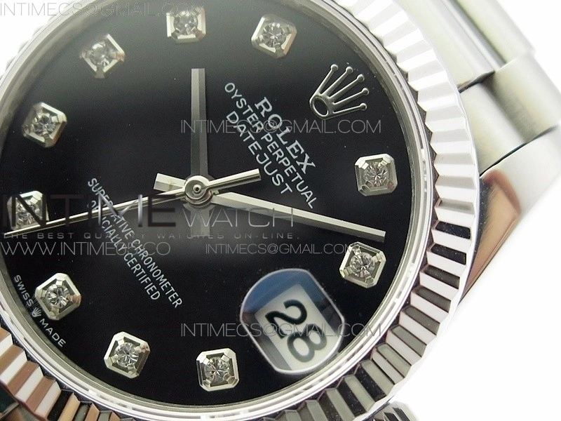 Datejust 31mm 278275 SS BP Best Edition Black Crystals Markers Dial on SS President Bracelet