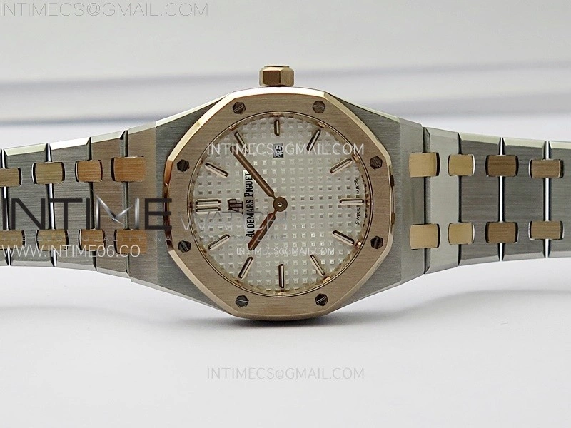 Lady Royal Oak 33mm 67651 SS RG ZF 1:1 Best Edition Silver Textured Dial on SS Bracelet RONDA Quartz