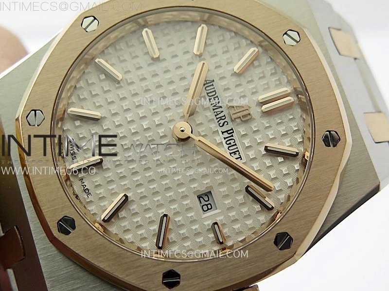Lady Royal Oak 33mm 67651 SS RG ZF 1:1 Best Edition Silver Textured Dial on SS Bracelet RONDA Quartz