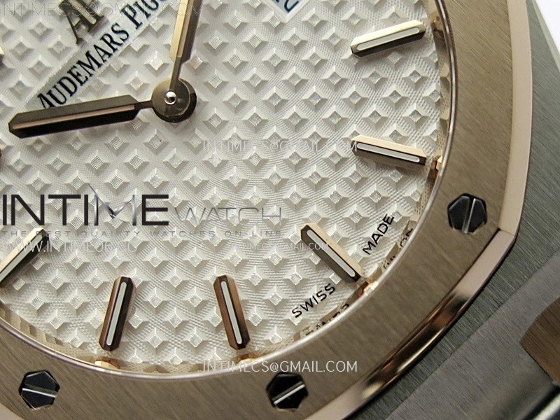 Lady Royal Oak 33mm 67651 SS RG ZF 1:1 Best Edition Silver Textured Dial on SS Bracelet RONDA Quartz