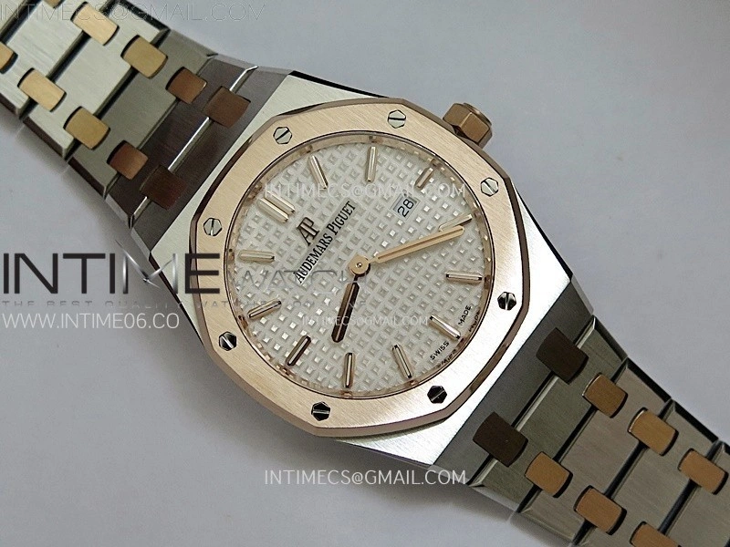 Lady Royal Oak 33mm 67651 SS RG ZF 1:1 Best Edition Silver Textured Dial on SS Bracelet RONDA Quartz