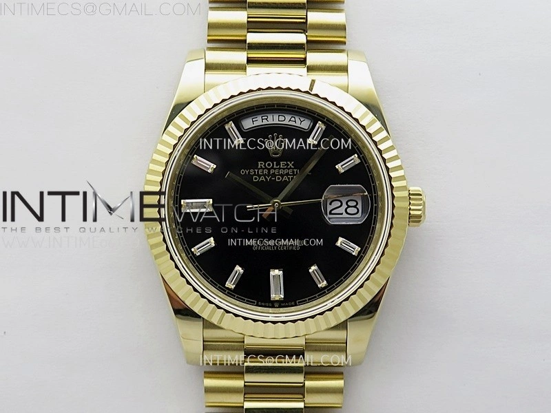 Day Date 228238 40mm 904L YG QF Gain Weight Black Dial T Dia Markers on YG President Bracelet A2836