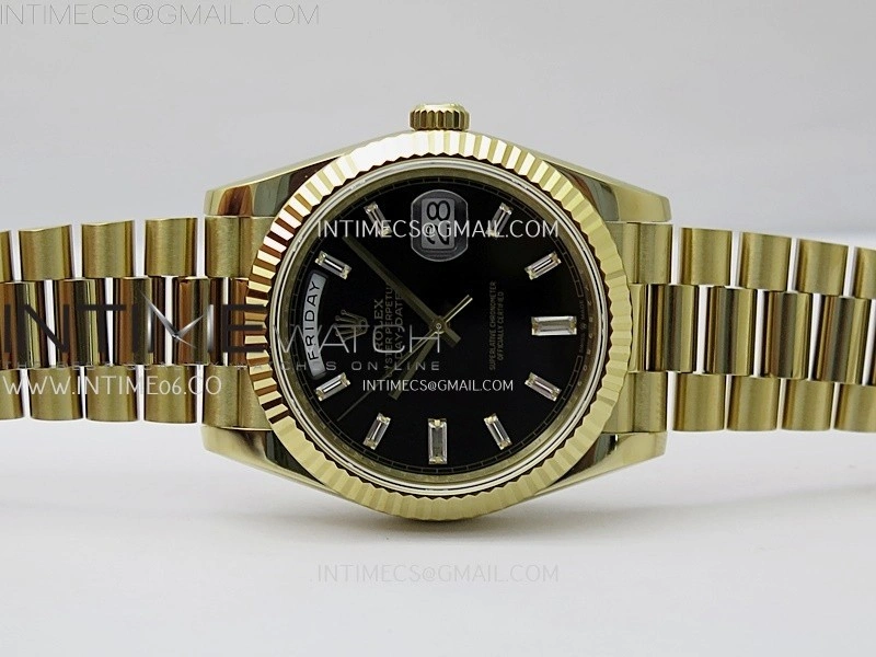 Day Date 228238 40mm 904L YG QF Gain Weight Black Dial T Dia Markers on YG President Bracelet A2836