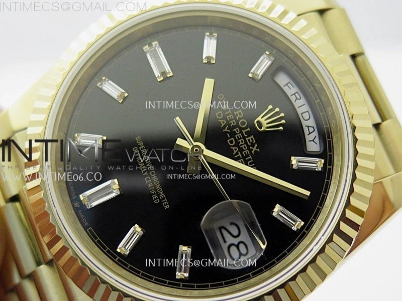 Day Date 228238 40mm 904L YG QF Gain Weight Black Dial T Dia Markers on YG President Bracelet A2836