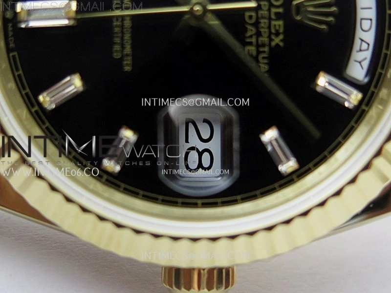 Day Date 228238 40mm 904L YG QF Gain Weight Black Dial T Dia Markers on YG President Bracelet A2836