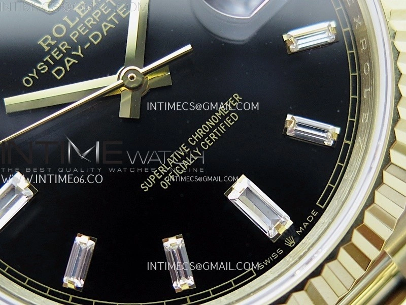 Day Date 228238 40mm 904L YG QF Gain Weight Black Dial T Dia Markers on YG President Bracelet A2836