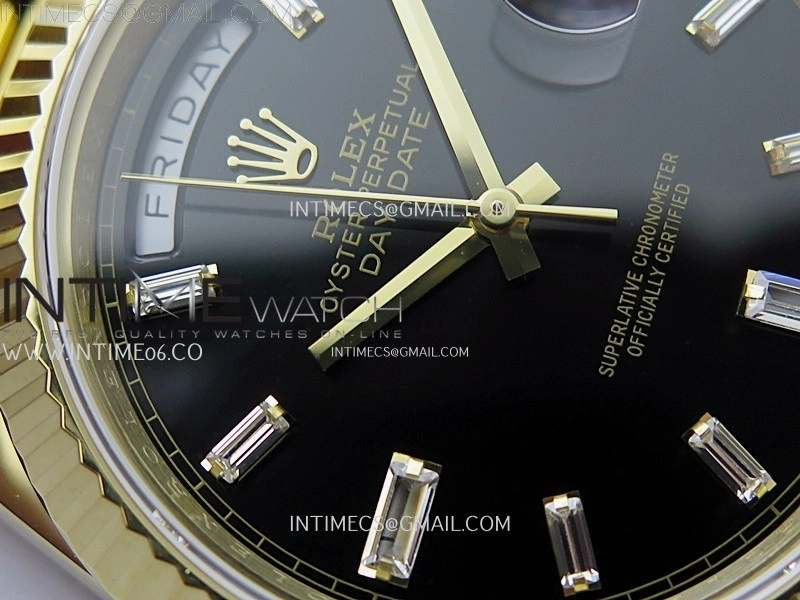 Day Date 228238 40mm 904L YG QF Gain Weight Black Dial T Dia Markers on YG President Bracelet A2836
