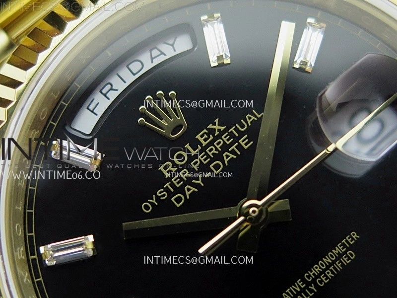 Day Date 228238 40mm 904L YG QF Gain Weight Black Dial T Dia Markers on YG President Bracelet A2836