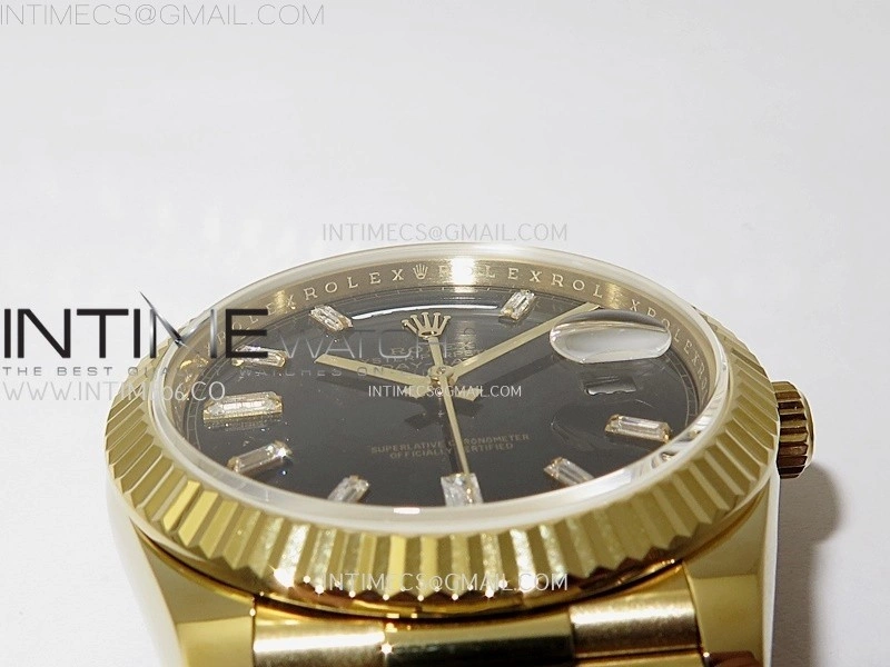 Day Date 228238 40mm 904L YG QF Gain Weight Black Dial T Dia Markers on YG President Bracelet A2836