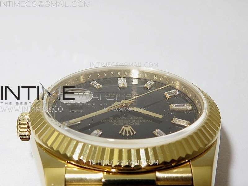 Day Date 228238 40mm 904L YG QF Gain Weight Black Dial T Dia Markers on YG President Bracelet A2836