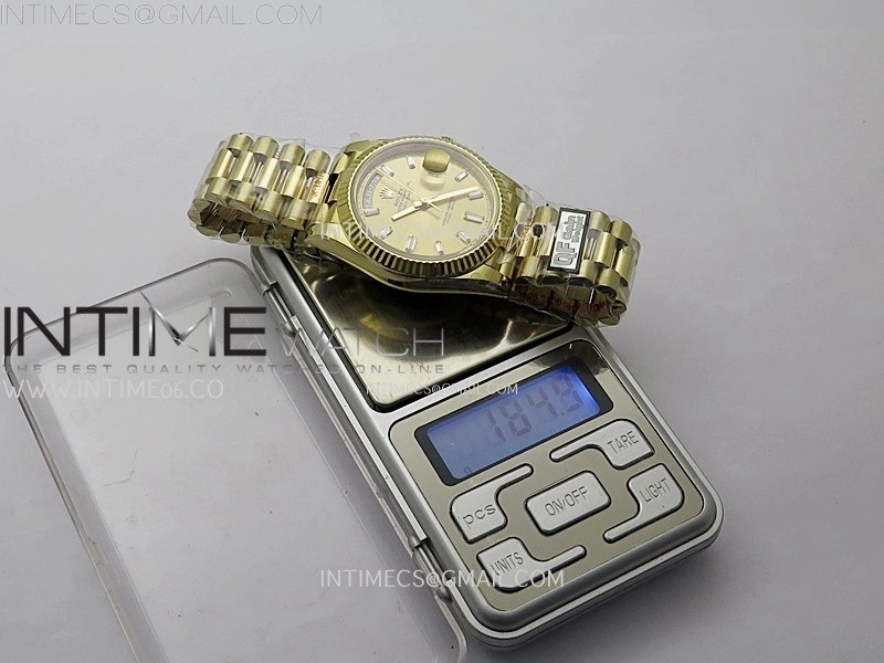Day Date 228238 40mm 904L YG QF Gain Weight Black Dial T Dia Markers on YG President Bracelet A2836