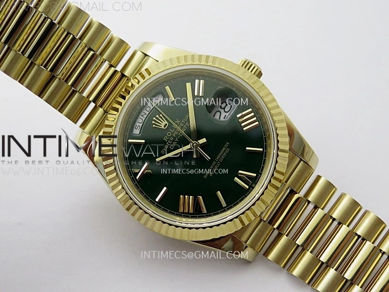 Day Date 228238 40mm 904L YG QF Gain Weight Green Dial Roman Markers on YG President Bracelet A2836
