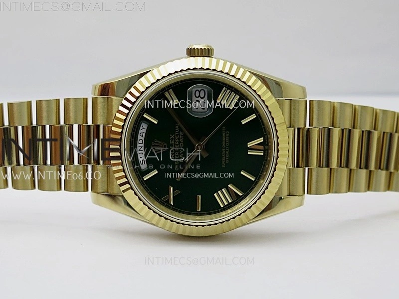 Day Date 228238 40mm 904L YG QF Gain Weight Green Dial Roman Markers on YG President Bracelet A2836