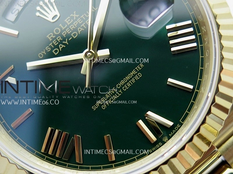 Day Date 228238 40mm 904L YG QF Gain Weight Green Dial Roman Markers on YG President Bracelet A2836