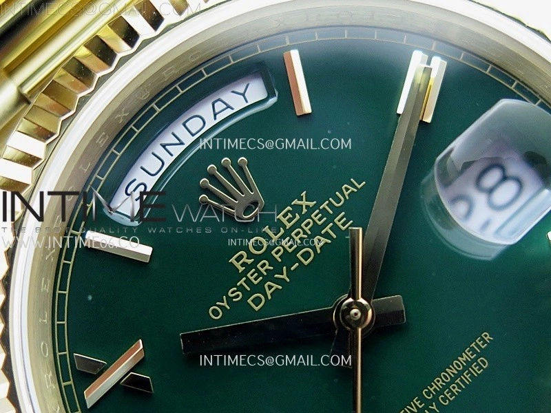 Day Date 228238 40mm 904L YG QF Gain Weight Green Dial Roman Markers on YG President Bracelet A2836