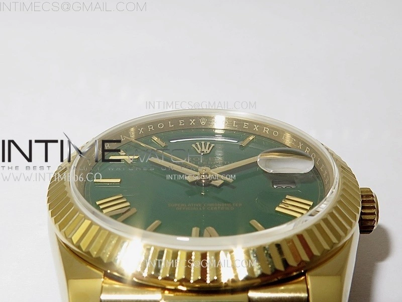 Day Date 228238 40mm 904L YG QF Gain Weight Green Dial Roman Markers on YG President Bracelet A2836
