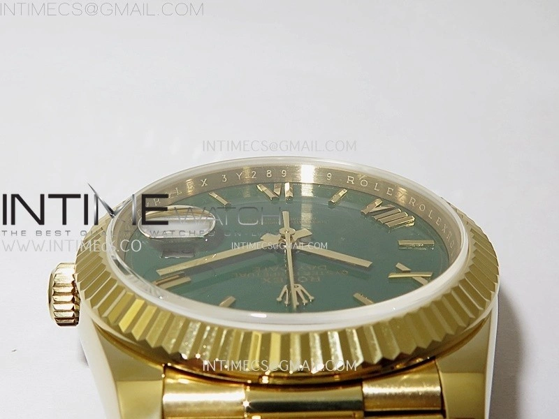 Day Date 228238 40mm 904L YG QF Gain Weight Green Dial Roman Markers on YG President Bracelet A2836