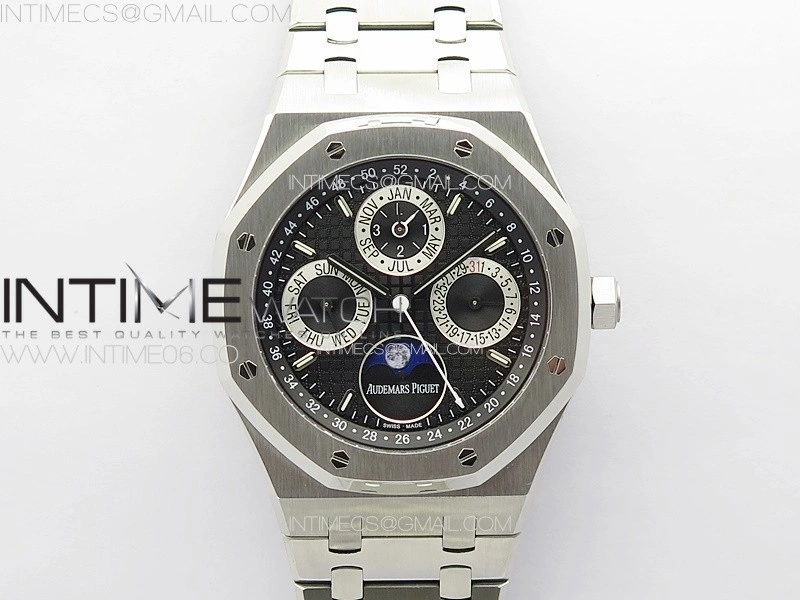 Royal Oak 41mm Complicated 26574 SS APSF1:1 Best Edition Black Silver Dial on SS Bracelet A5134
