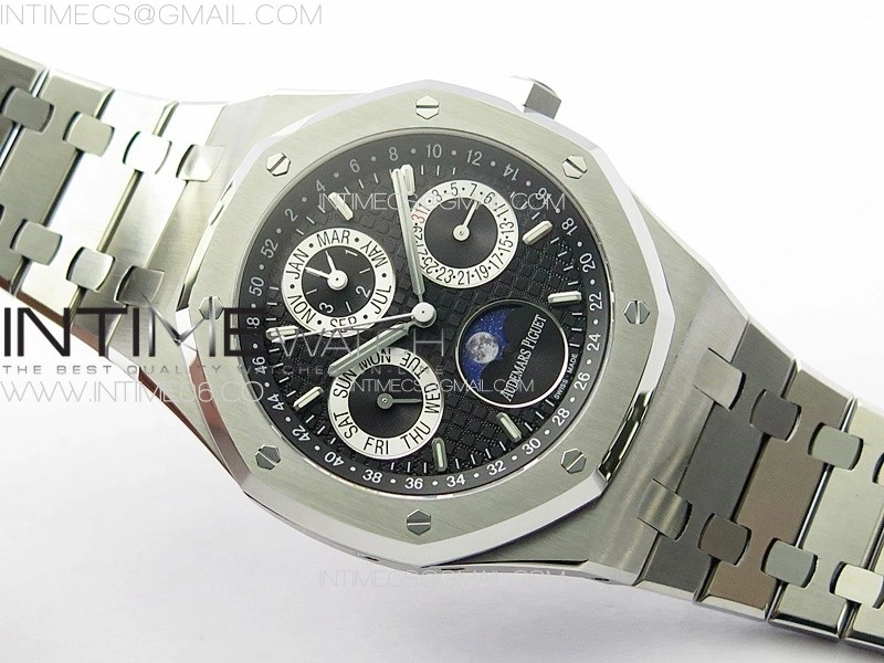 Royal Oak 41mm Complicated 26574 SS APSF1:1 Best Edition Black Silver Dial on SS Bracelet A5134