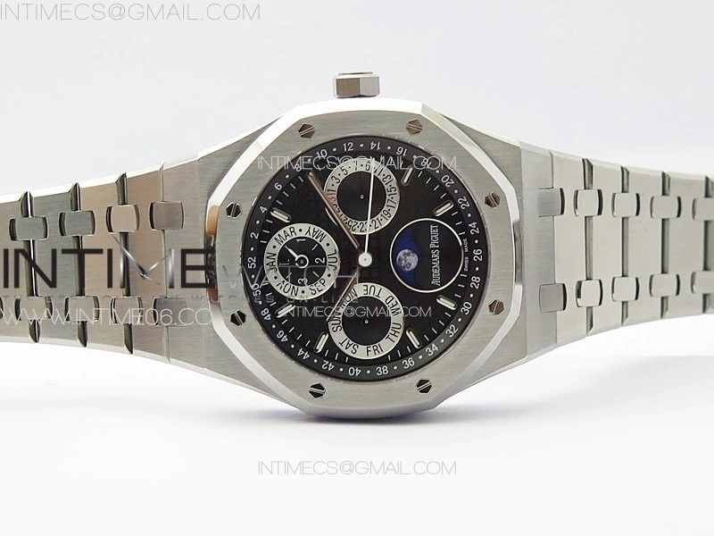 Royal Oak 41mm Complicated 26574 SS APSF1:1 Best Edition Black Silver Dial on SS Bracelet A5134