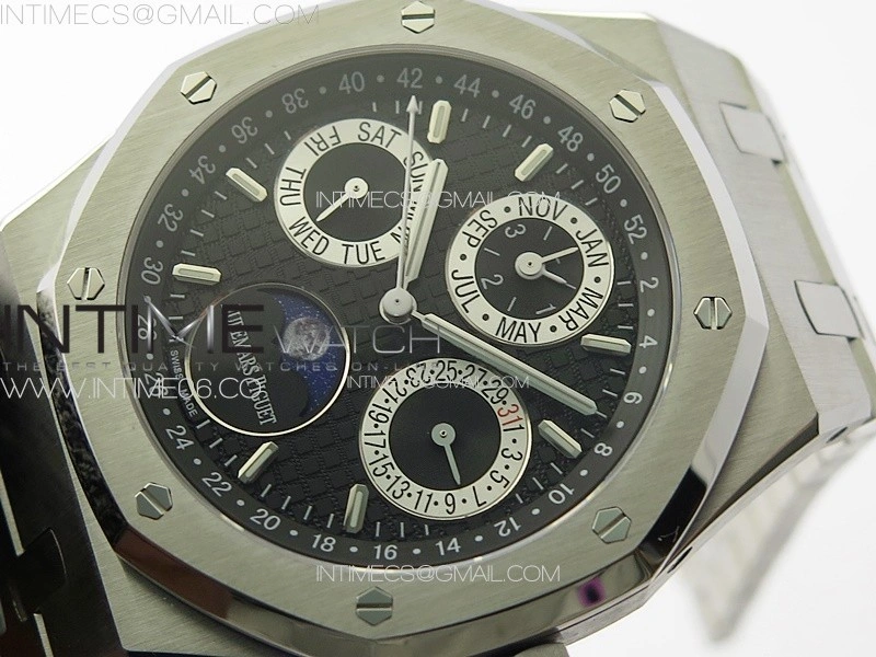 Royal Oak 41mm Complicated 26574 SS APSF1:1 Best Edition Black Silver Dial on SS Bracelet A5134