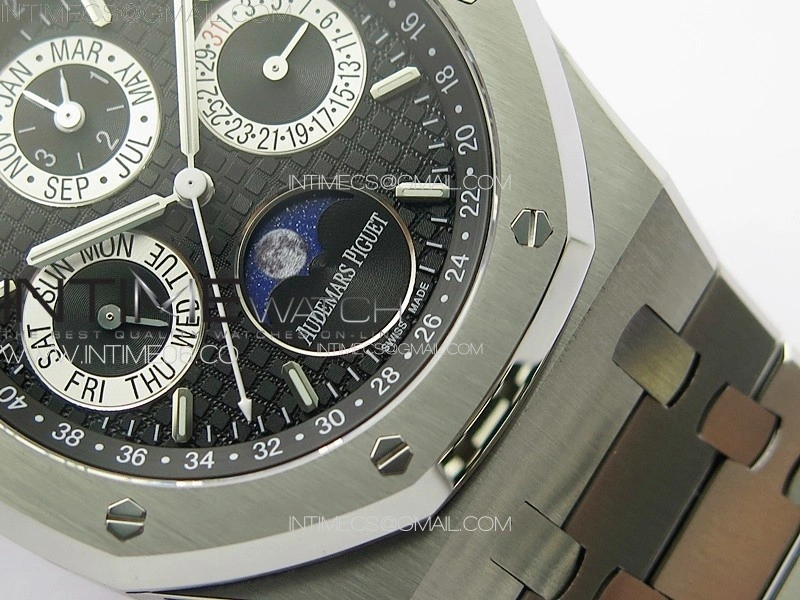 Royal Oak 41mm Complicated 26574 SS APSF1:1 Best Edition Black Silver Dial on SS Bracelet A5134