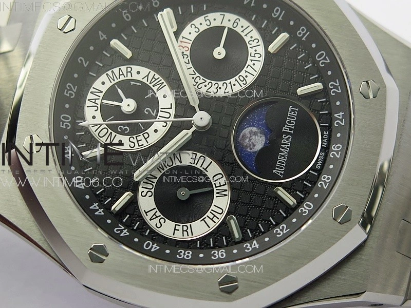 Royal Oak 41mm Complicated 26574 SS APSF1:1 Best Edition Black Silver Dial on SS Bracelet A5134