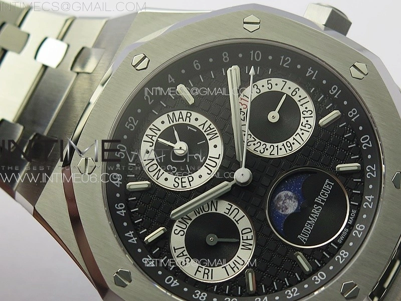 Royal Oak 41mm Complicated 26574 SS APSF1:1 Best Edition Black Silver Dial on SS Bracelet A5134