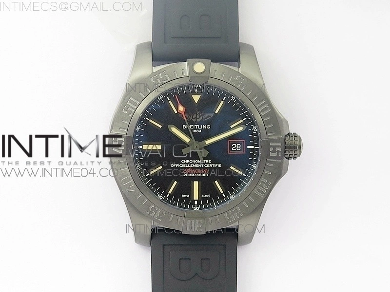 Avenger BlackBird 44mm DLC GF 1:1 Best Edition Titanium Case Black Dial On Black Rubber Strap A2824 V4