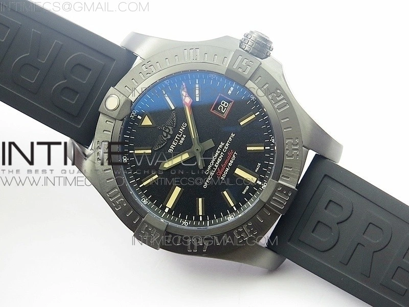 Avenger BlackBird 44mm DLC GF 1:1 Best Edition Titanium Case Black Dial On Black Rubber Strap A2824 V4