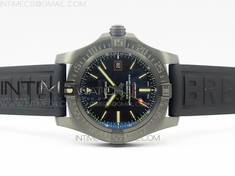 Avenger BlackBird 44mm DLC GF 1:1 Best Edition Titanium Case Black Dial On Black Rubber Strap A2824 V4