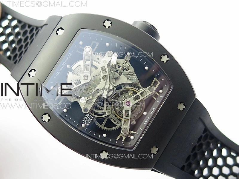 RM027 Titanium DLC Real Tourbillon YSF Best Edition Skeleton Skull Dial on Black Rubber Strap