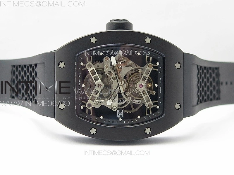 RM027 Titanium DLC Real Tourbillon YSF Best Edition Skeleton Skull Dial on Black Rubber Strap