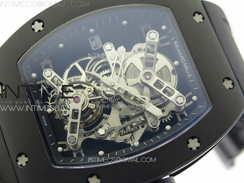 RM027 Titanium DLC Real Tourbillon YSF Best Edition Skeleton Skull Dial on Black Rubber Strap