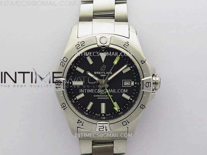 Avenger Chronometer 42mm GMT Yellow Second Hand SS BLSF 1:1 Best Version Black Dial On SS Bracelet A2836
