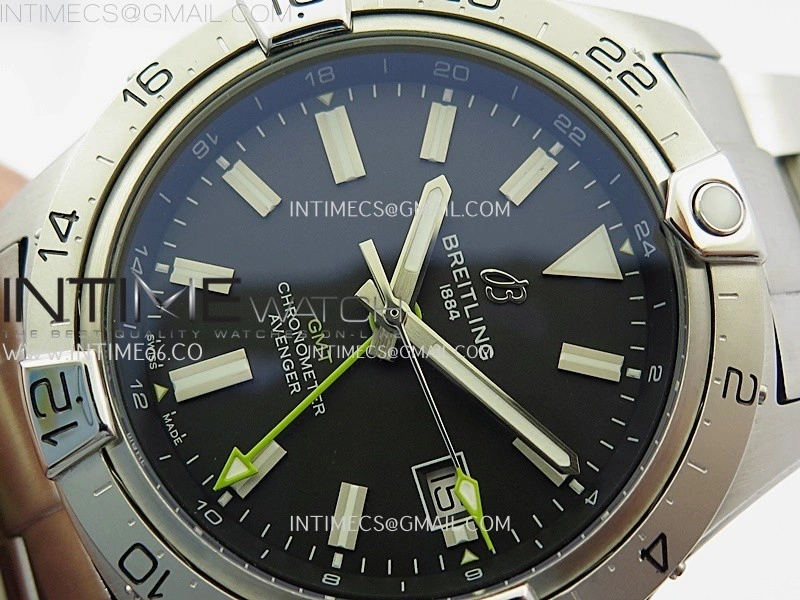 Avenger Chronometer 42mm GMT Yellow Second Hand SS BLSF 1:1 Best Version Black Dial On SS Bracelet A2836