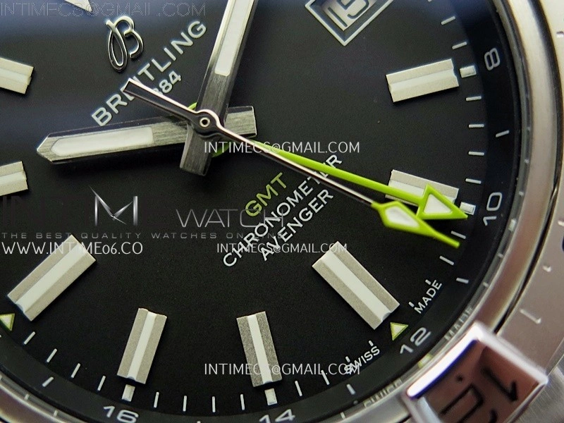 Avenger Chronometer 42mm GMT Yellow Second Hand SS BLSF 1:1 Best Version Black Dial On SS Bracelet A2836