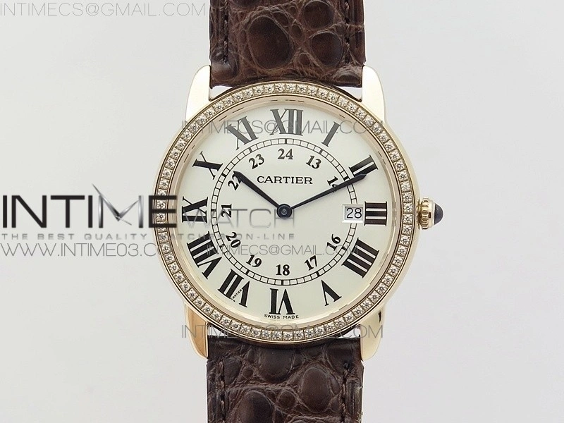 Ronde Solo de Cartier 36mm K11 RG Dia 1:1 Best Edition White Dial on Brown croco leather strap Ronda Quartz