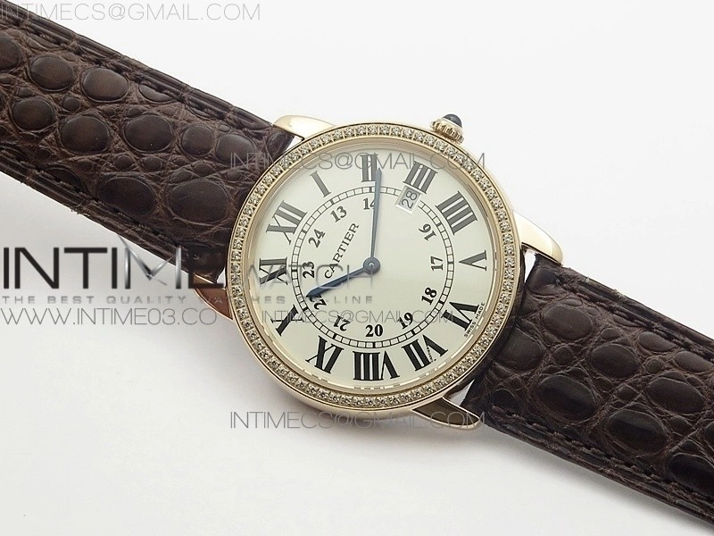 Ronde Solo de Cartier 36mm K11 RG Dia 1:1 Best Edition White Dial on Brown croco leather strap Ronda Quartz