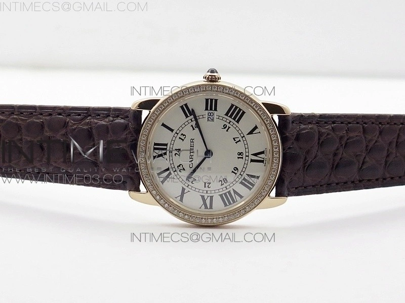 Ronde Solo de Cartier 36mm K11 RG Dia 1:1 Best Edition White Dial on Brown croco leather strap Ronda Quartz