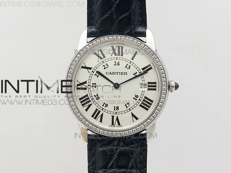 Ronde Solo de Cartier 36mm K11 SS Dia 1:1 Best Edition White Dial on Black croco leather strap Ronda Quartz